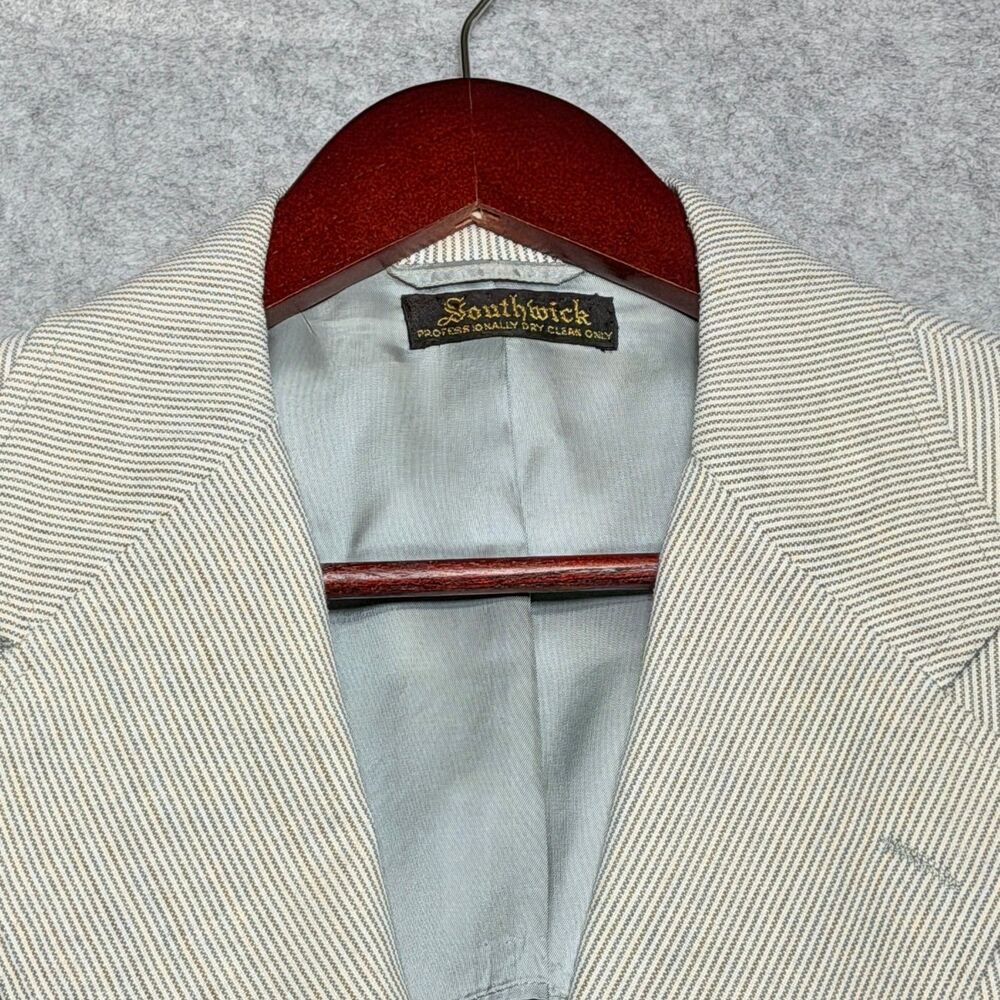 VTG Rare 60s Southwick Sport Coat Blue White Stripe Ivy USA 42R wool linen